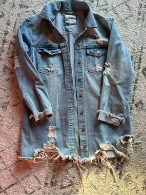 American Bazi Light Blue Distressed Denim Jacket